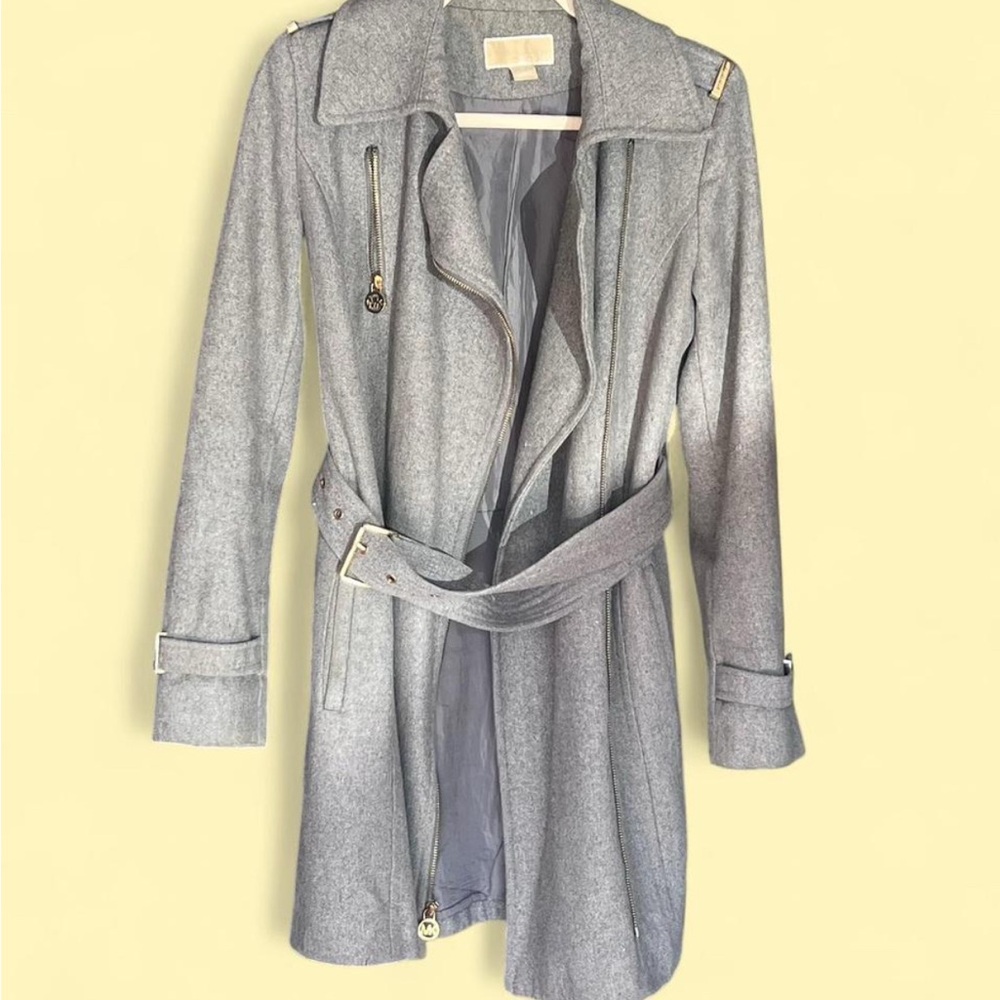 Michael Kors Light Gray Wool-Blend Coat with Belt